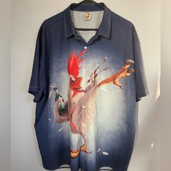 Hardaddy BBQ’ing Rooster with Beer button down with pocket size XXL - Picture 1 of 5
